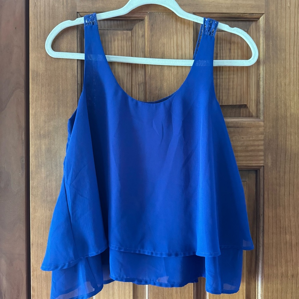 Crocheted Back Flowy Tank Top Women’s Small Royal Blue Summer Date Feminine